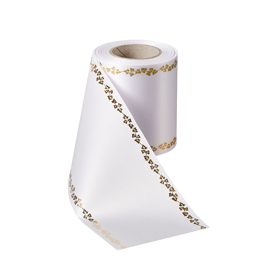 Supersatin, weiß, Efeu gold - Breite 100 mm