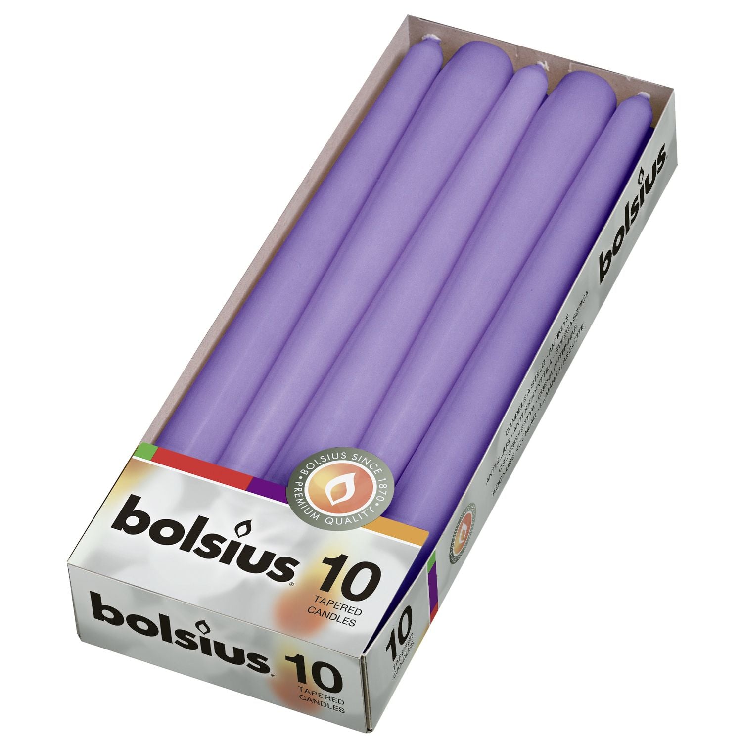 10 Spitzkerzen im Karton - Höhe 24,5 cm - Durchmesser 2,4 cm - Ultraviolett