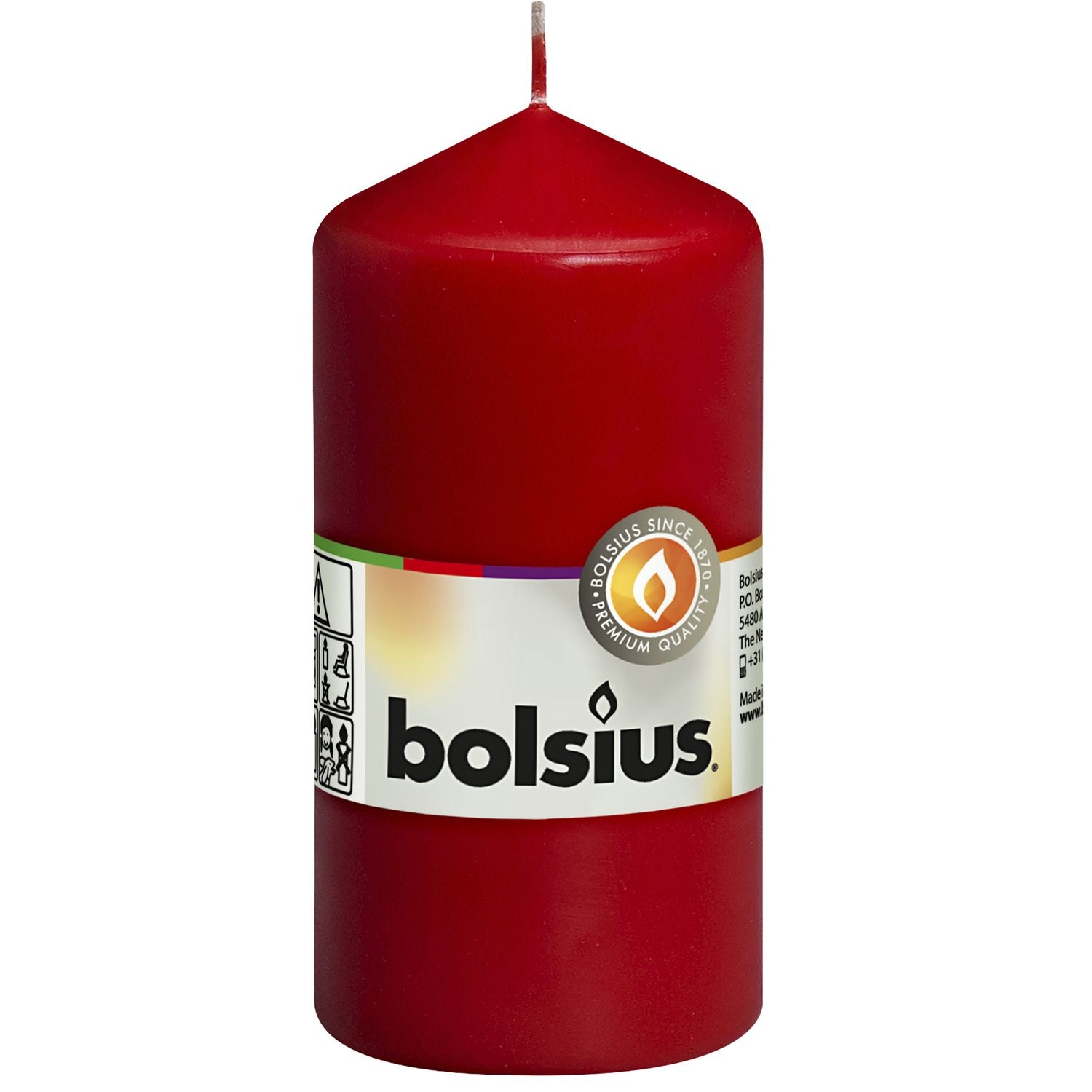 Bougie pilier - Hauteur 12 cm - Diamètre 5,8 cm - Rouge