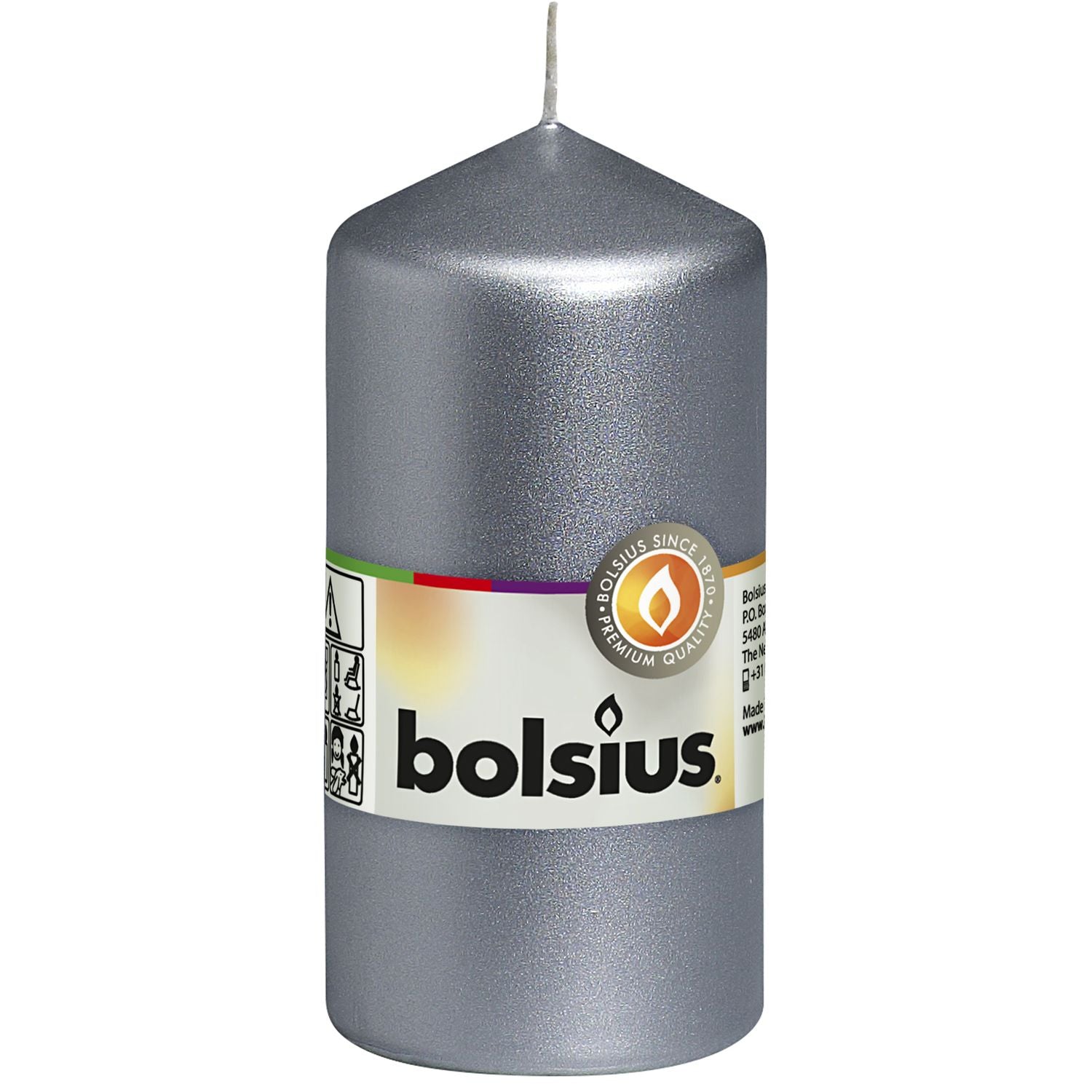 Pillar candle - Height 12 cm - Diameter 5.8 cm - Silver
