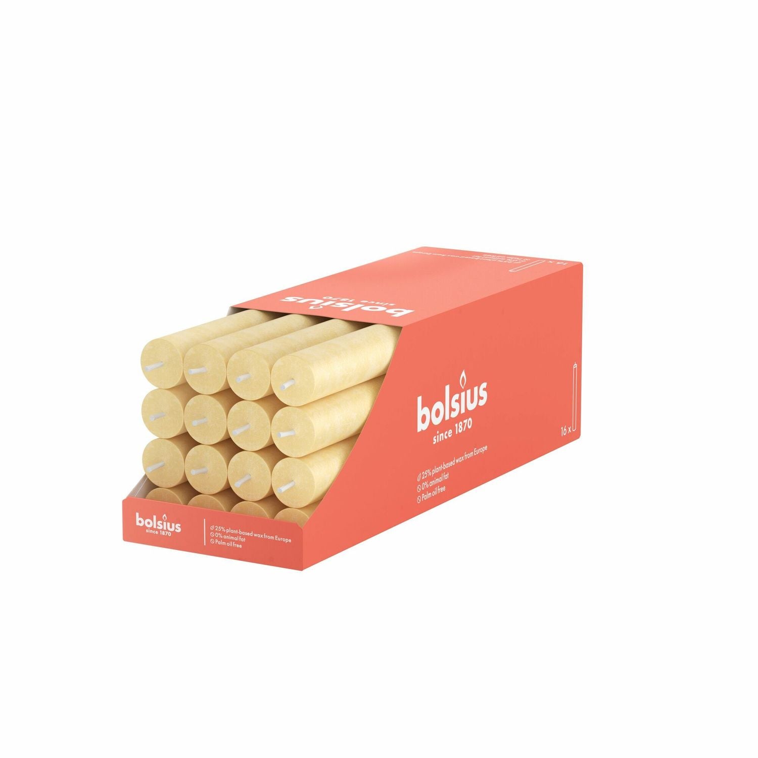 16 Tafelkerzen im Karton - Höhe 27 cm - Durchmesser 2,3 cm - Hafer Beige