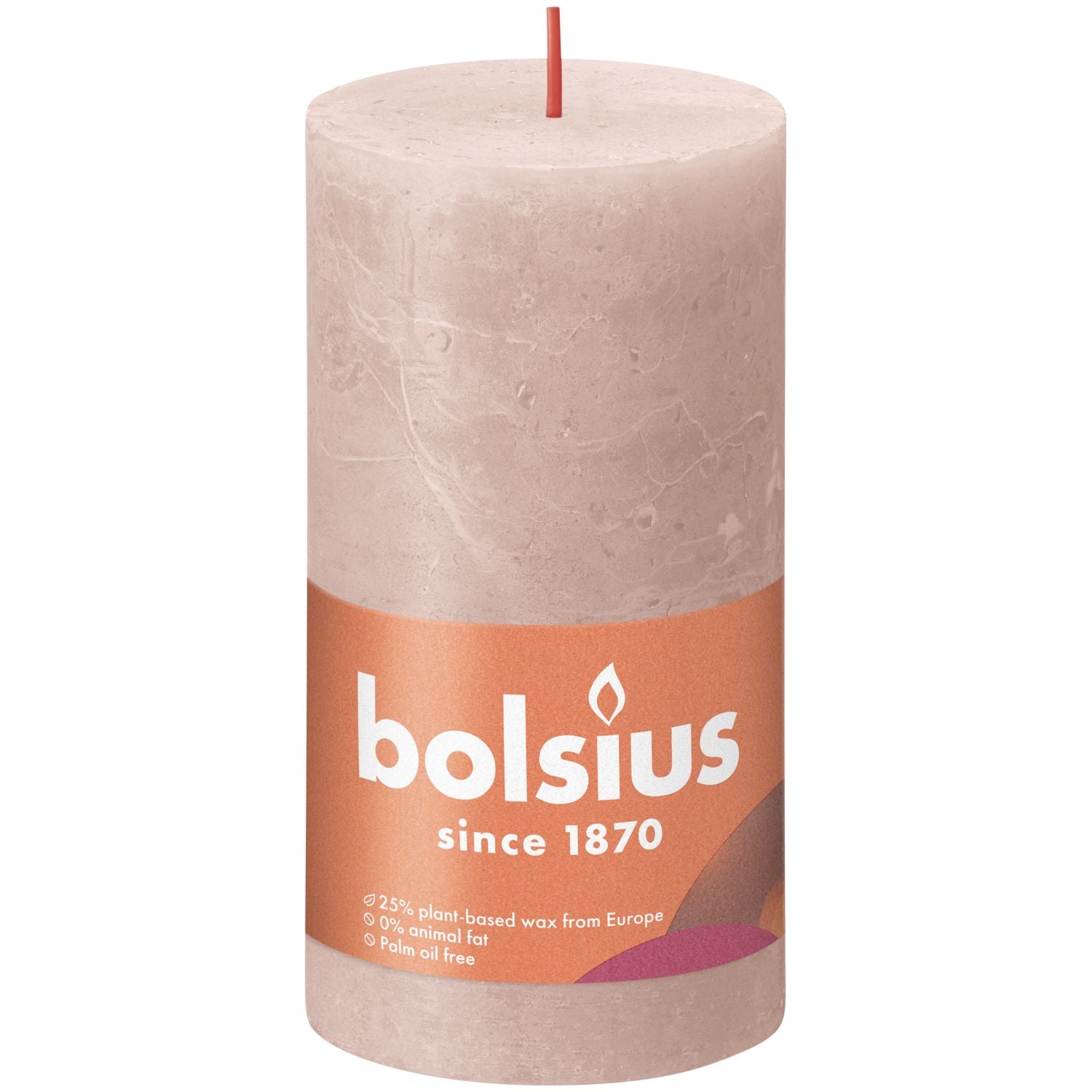 Pillar candle - Height 13 cm - Diameter 6.8 cm - Rustic - Misty pink
