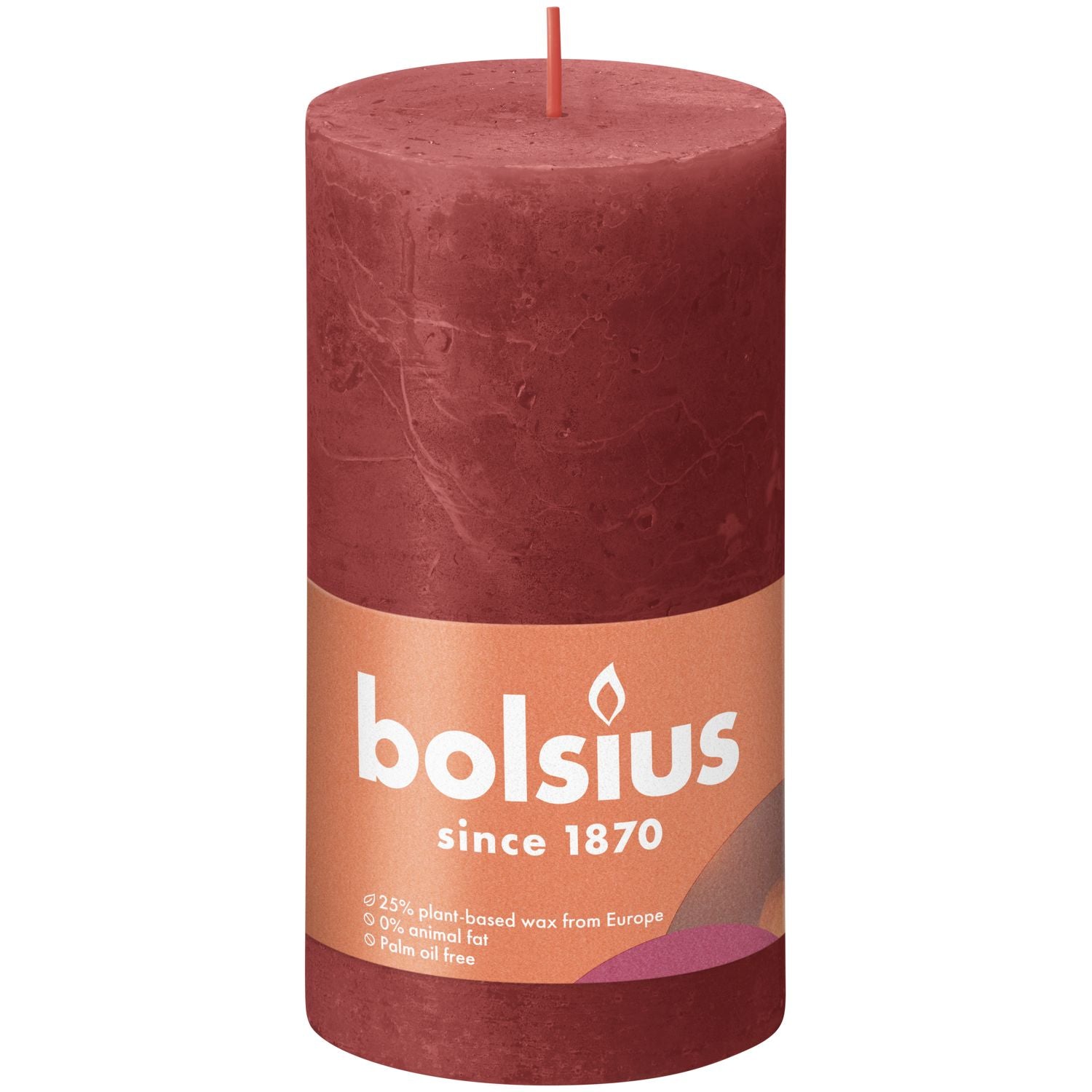 Stumpenkerze - Höhe 13 cm - Durchmesser 6,8 cm - Rustik - Zartes Rot