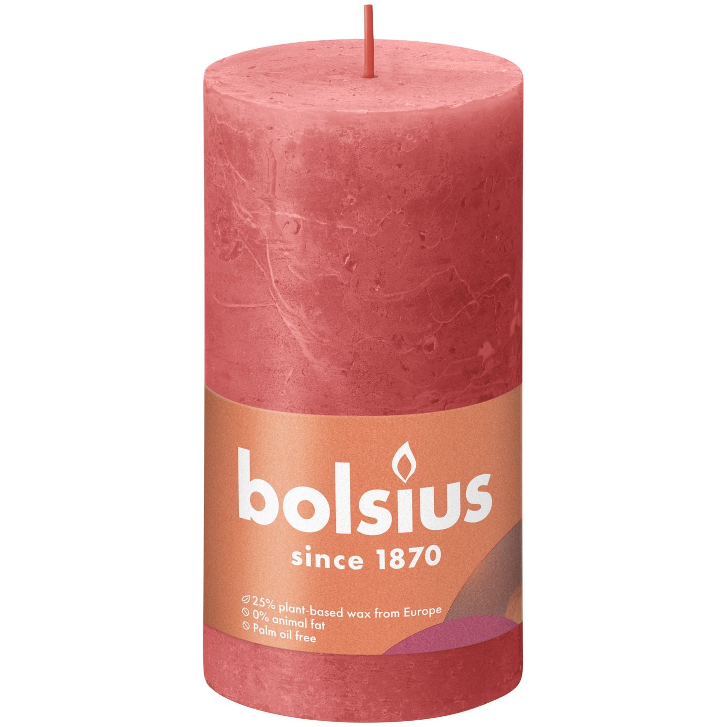Stumpenkerze - Höhe 13 cm - Durchmesser 6,8 cm - Rustik - Rosa Blüte
