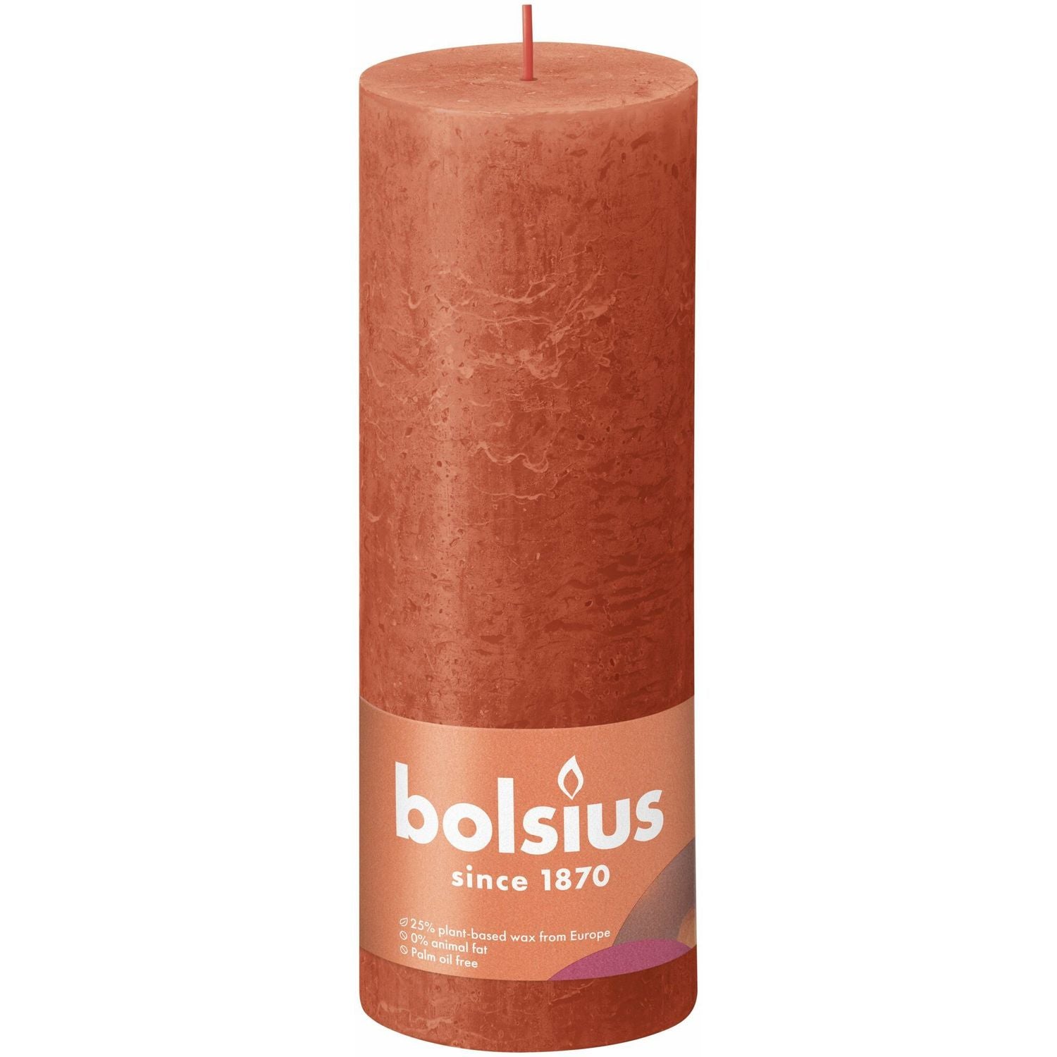 Bougie pilier - Hauteur 19 cm - Diamètre 6,8 cm - Style rustique - Orange automnal