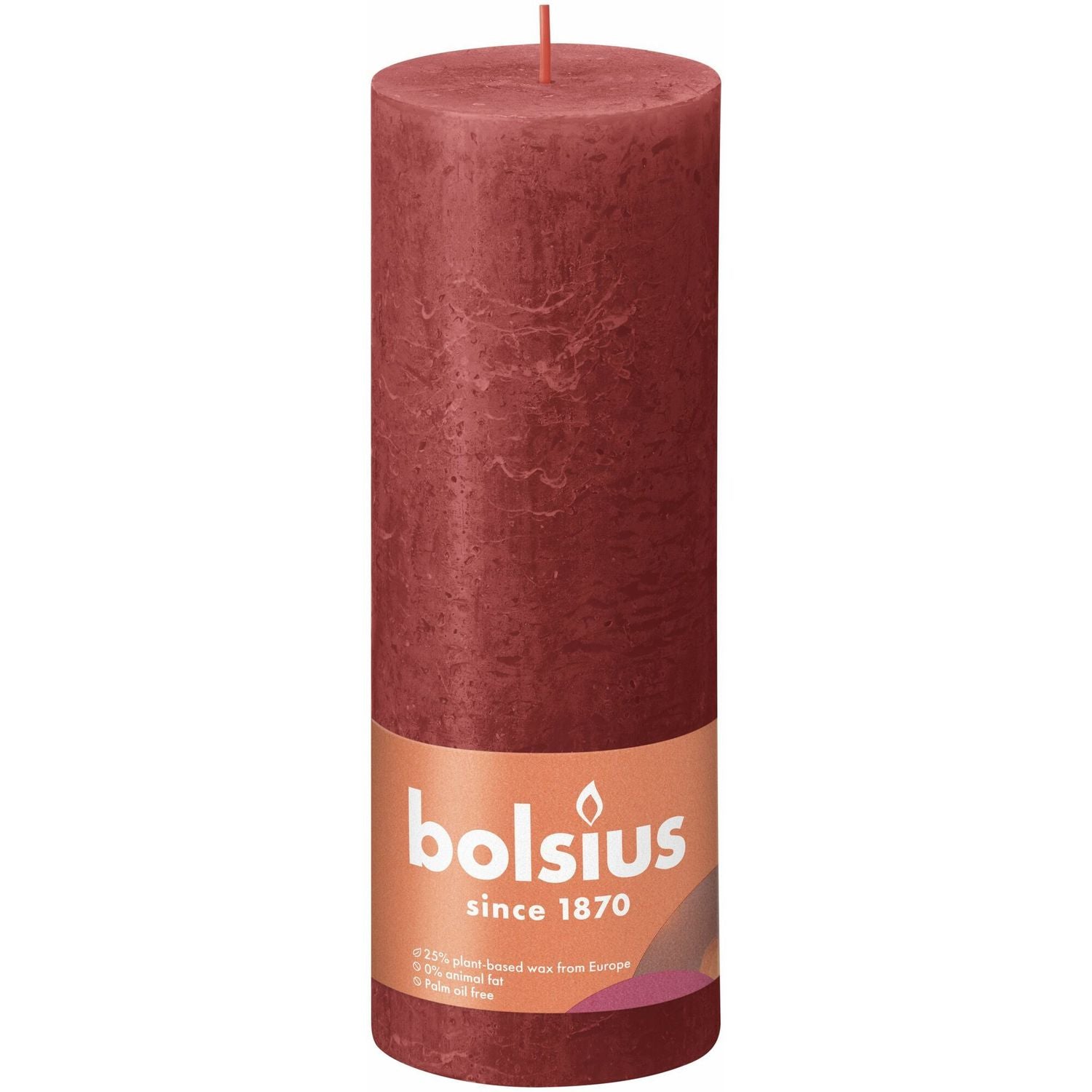 Stumpenkerze - Höhe 19 cm - Durchmesser 6,8 cm - Rustik - Zartes Rot