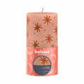 Stumpenkerze - Höhe 13 cm - Durchmesser 6,8 cm - Rustik Print - Cremiges Caramel - Sterne
