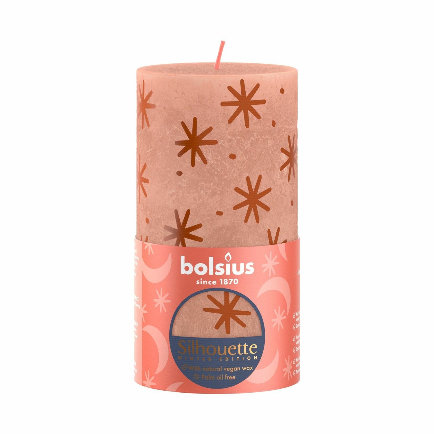 Stumpenkerze - Höhe 13 cm - Durchmesser 6,8 cm - Rustik Print - Cremiges Caramel - Sterne