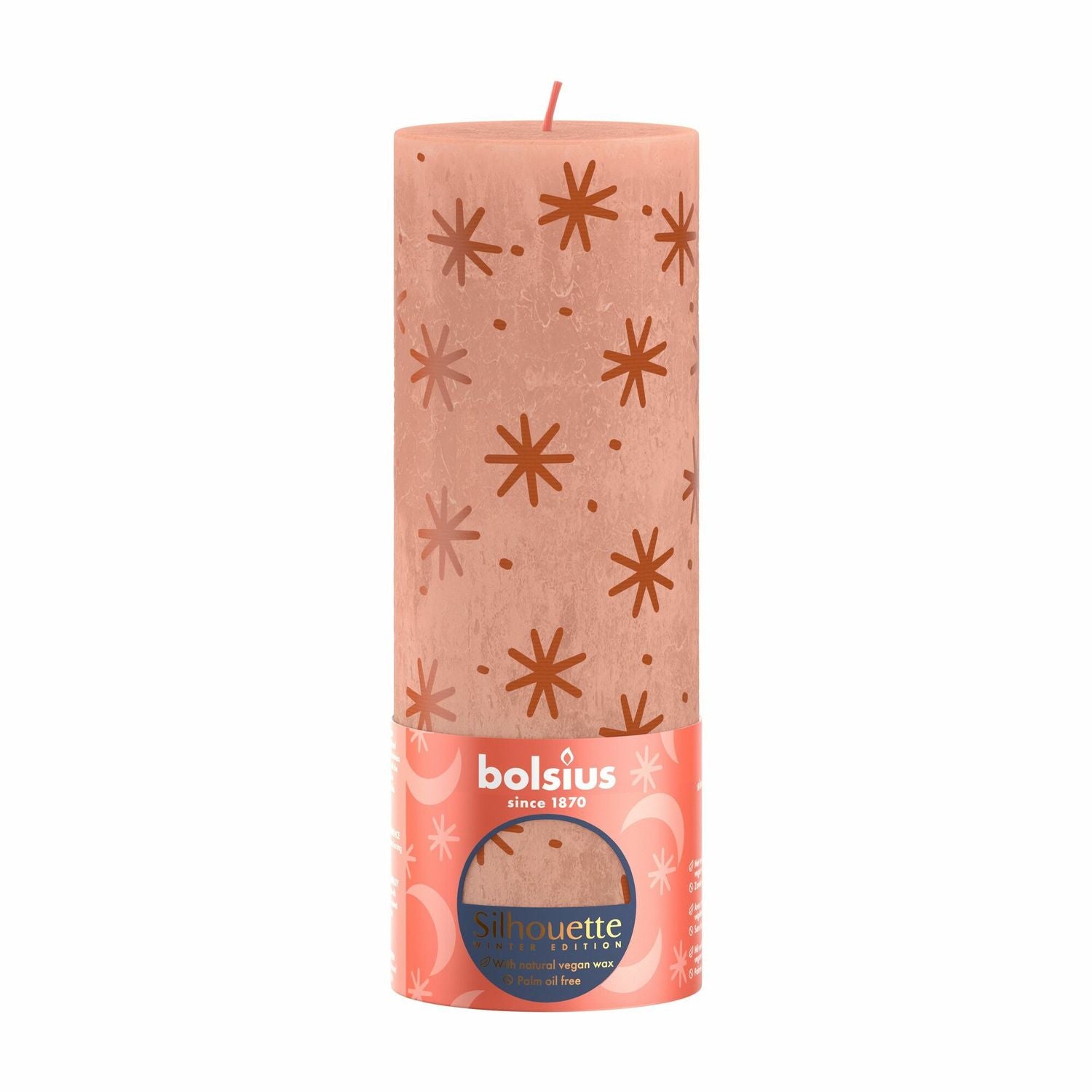Pillar candle - Height 19 cm - Diameter 6.8 cm - Rustic print - Creamy caramel, stars