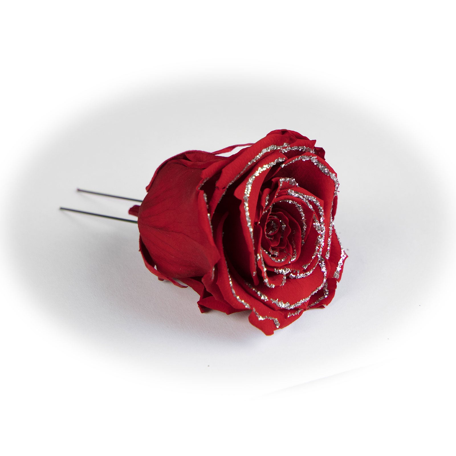 6er-Pack handgefertigte echte Christbaumschmuck-Rosen rot mit Glitzerrand