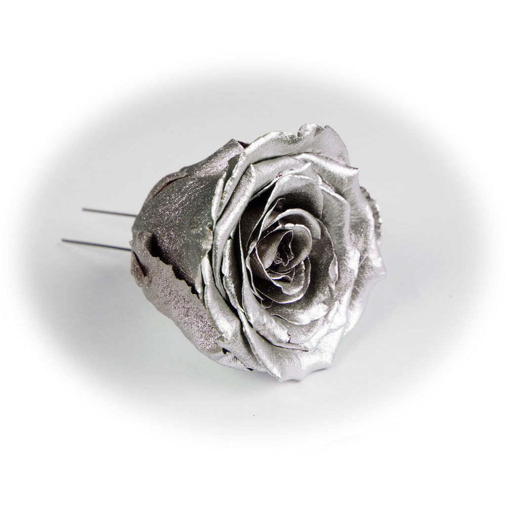 6er-Pack handgefertigte echte Christbaumschmuck-Rosen silber lackiert