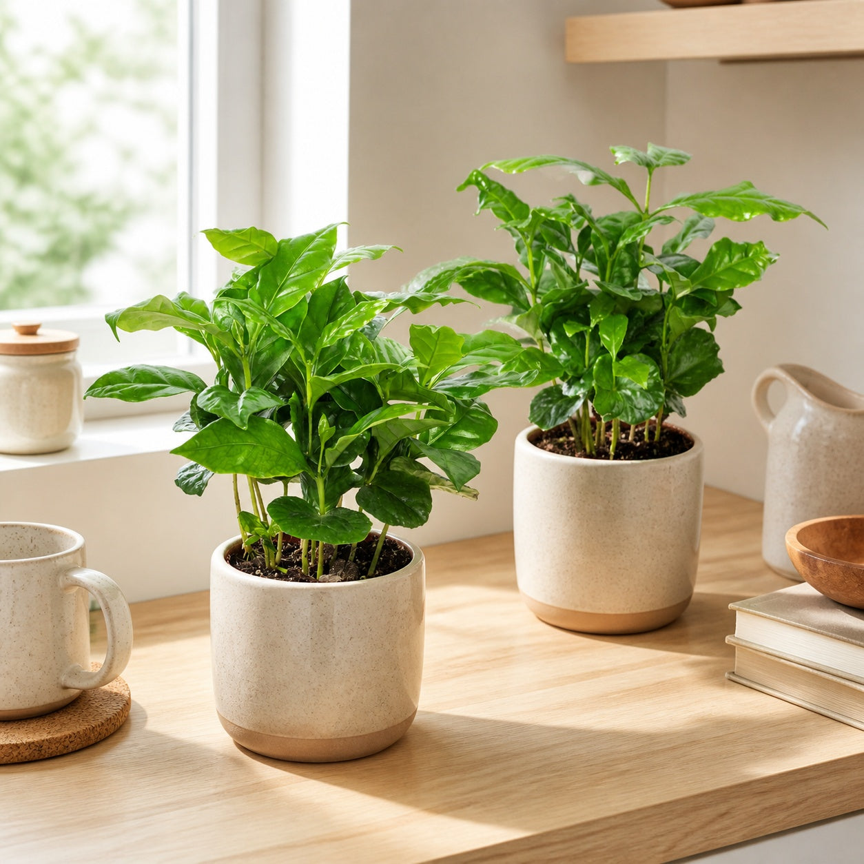 2er-Set Kaffeepflanze - Coffea Arabica - Höhe ca. 20 cm, Topf-Ø 9 cm