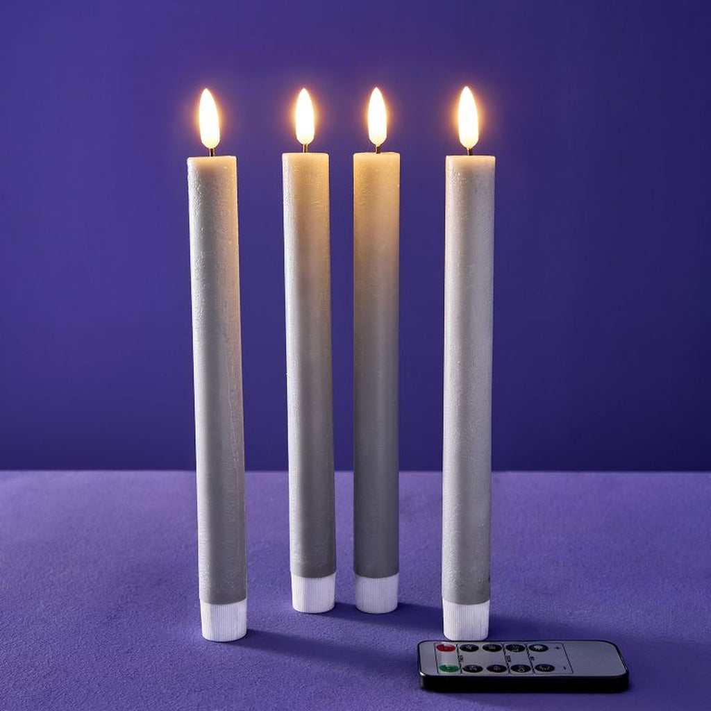 Set 4-teilig - LED Stabkerze - Echtwachs/Kunststoff/LED - H. 24.5 cm - m. Fernbedienung