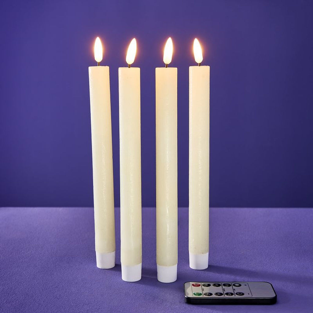 Set 4-teilig - LED Stabkerze - Echtwachs/Kunststoff/LED - H. 24.5 cm - m. Fernbedienung