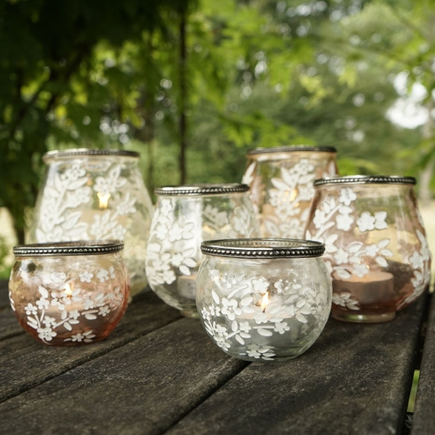 Windlicht Sakura - klar/weiß - Glas/Metall - 12,5x13,5 cm