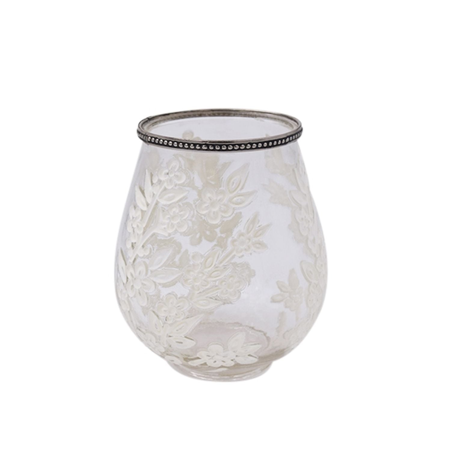 Windlicht Sakura - klar/weiß - Glas/Metall - 15,5x18,5 cm