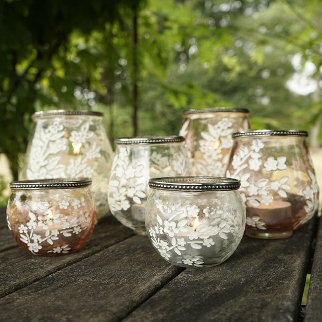 Windlicht Sakura - klar/weiß - Glas/Metall - 15,5x18,5 cm