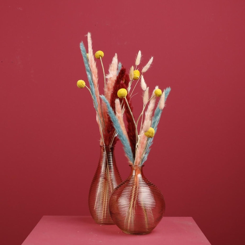Vase - gerillt - rosa - eingefärbtes Glas - 16,5x20 cm