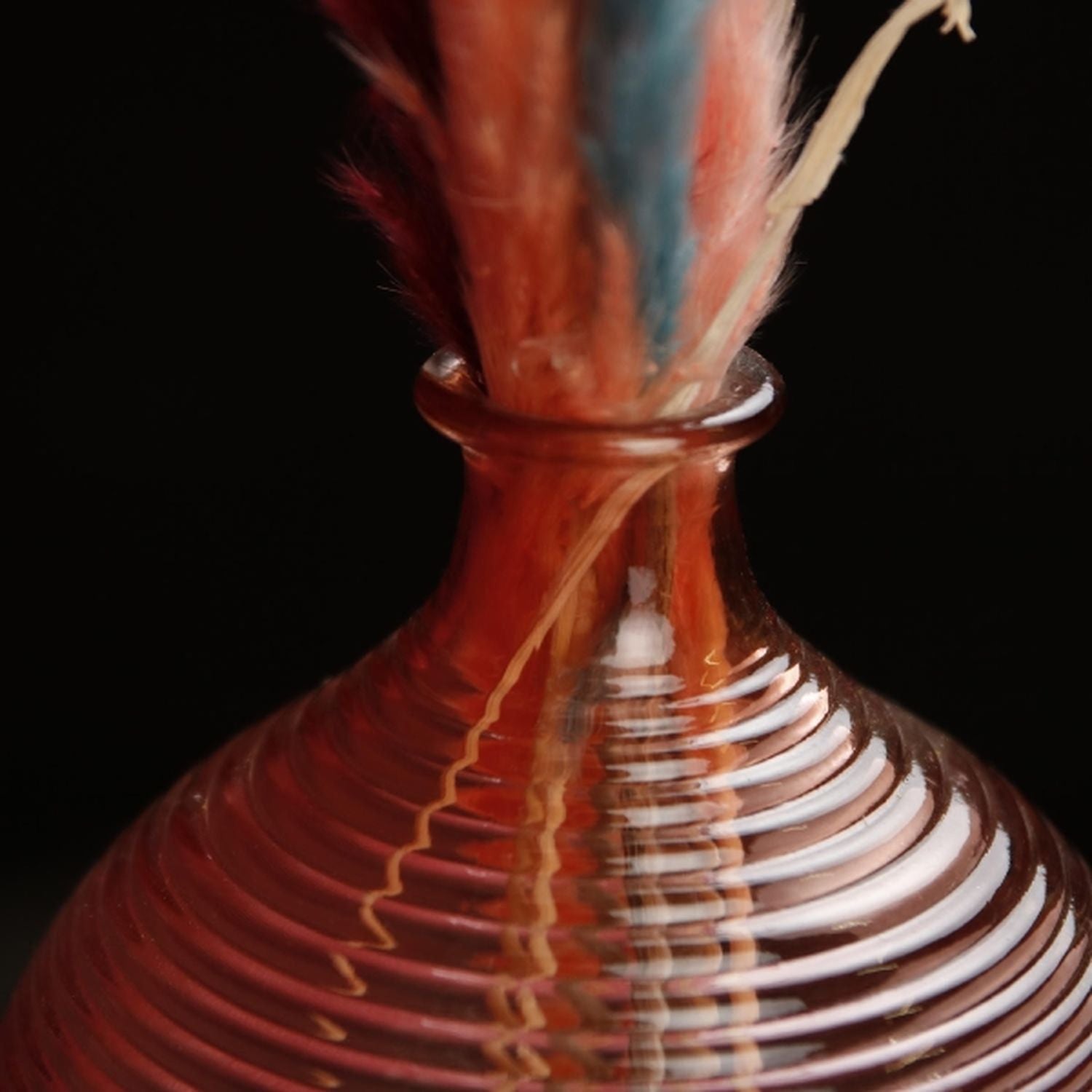 Vase - gerillt - rosa - eingefärbtes Glas - 16,5x20 cm