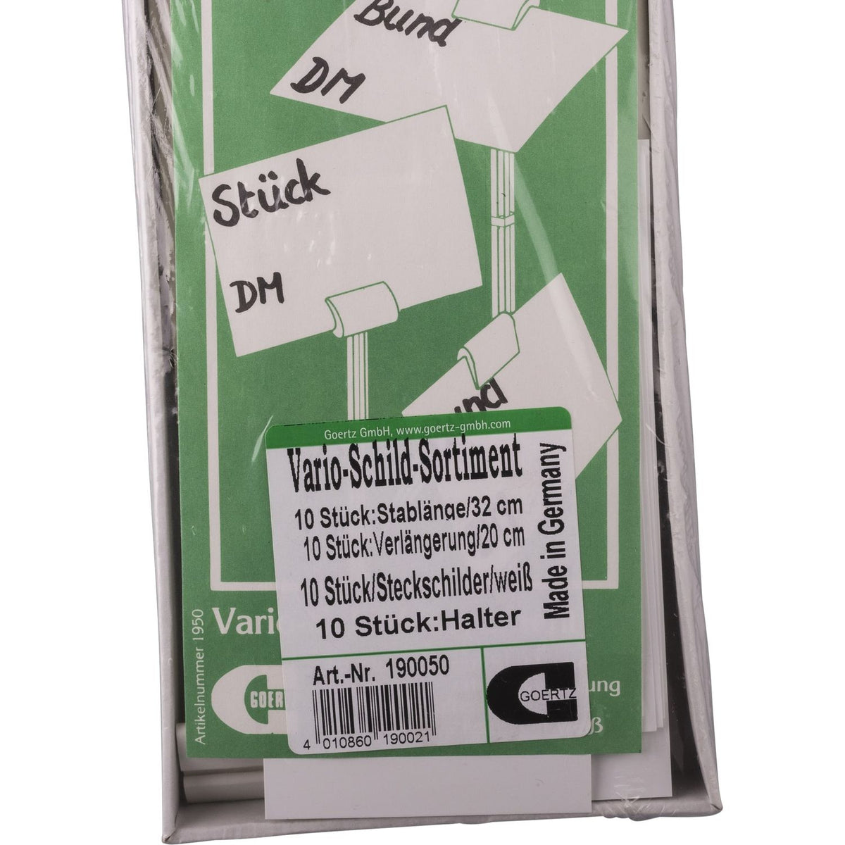 Vario sign assortment - 10 base poles 32 cm, 10 extensions 20 cm, 10 sign holders and 10 replacement signs 110 x 65 mm