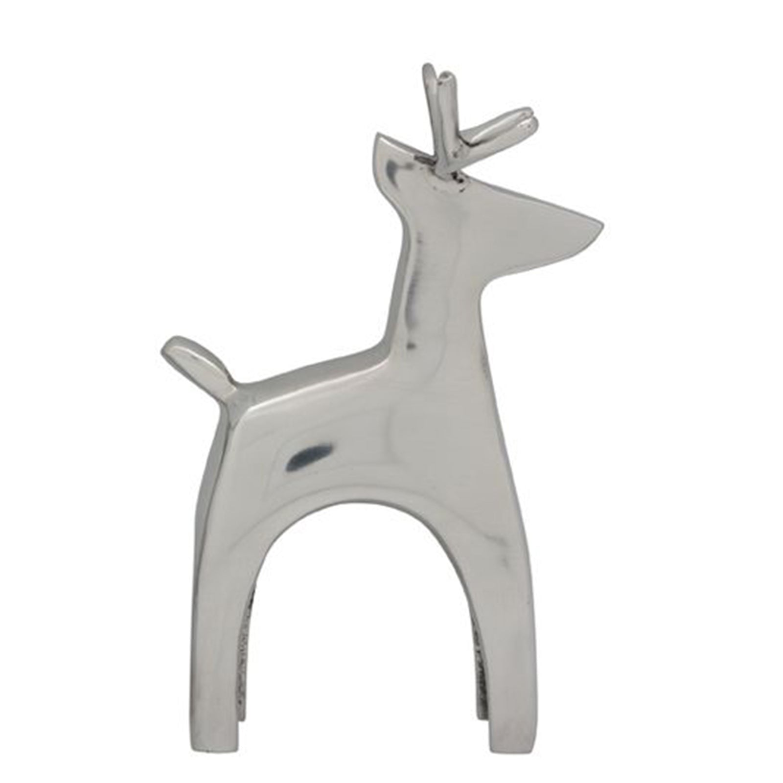 Weihnachtsfigur Rentier aus Aluminium – silberne Dekofigur 18 cm, modernes Rentiermotiv für Tischdeko & Winterdeko, Maße 12 x 5,5 x 18 cm