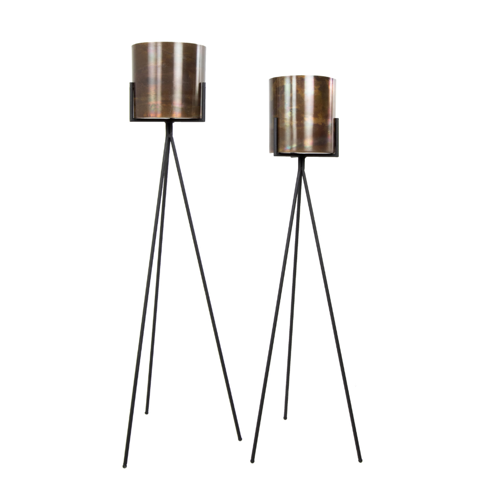2er Set Titular Planter, burned copper - Durchmesser 21 x 110 cm/ 19 x 100 cm