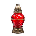 Grablicht-Glas mit Kerze - rot/gold - Höhe 25 cm - Brenndauer 24 h