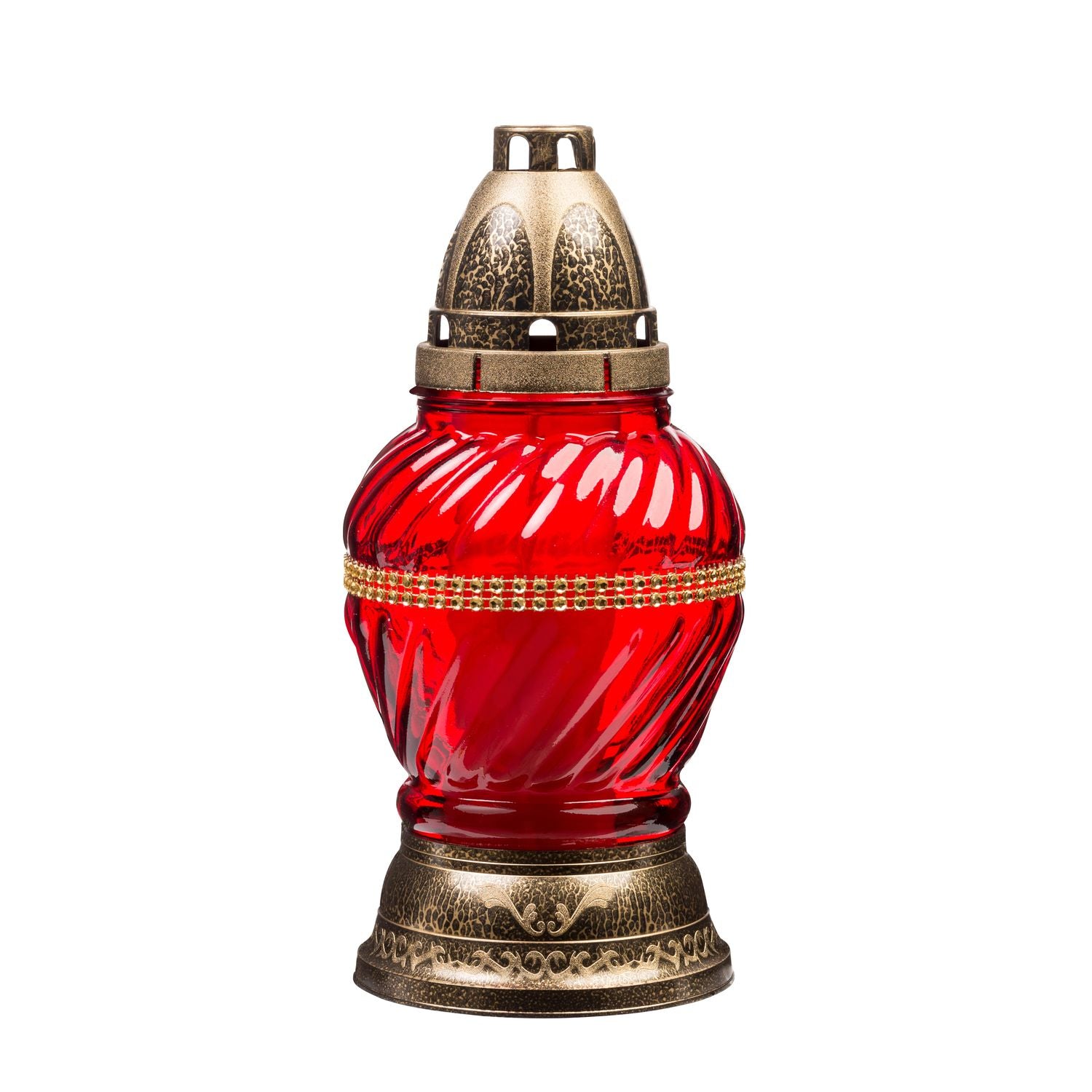 Grablicht-Glas mit Kerze - rot/gold - Höhe 25 cm - Brenndauer 24 h
