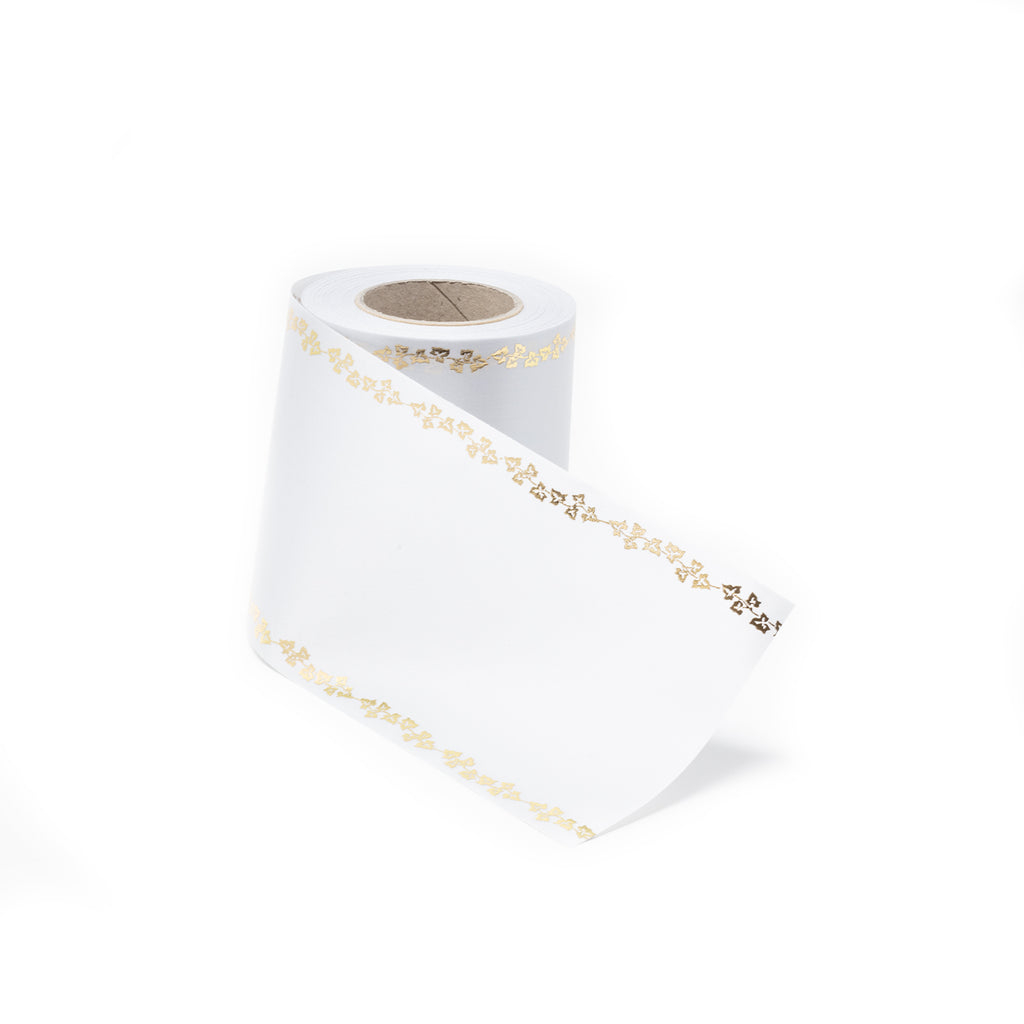 Supersatin, hellgrau, Efeu gold - Breite 100 mm