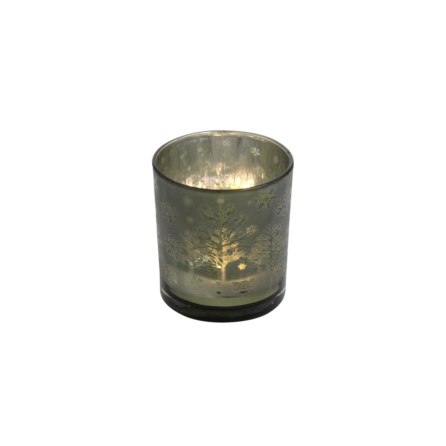 Windlicht Forest - grün/silber - Glas - 7x8 cm