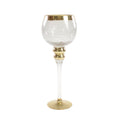 Tealight holder on stand - clear/gold - crackled - glass - 13x35 cm