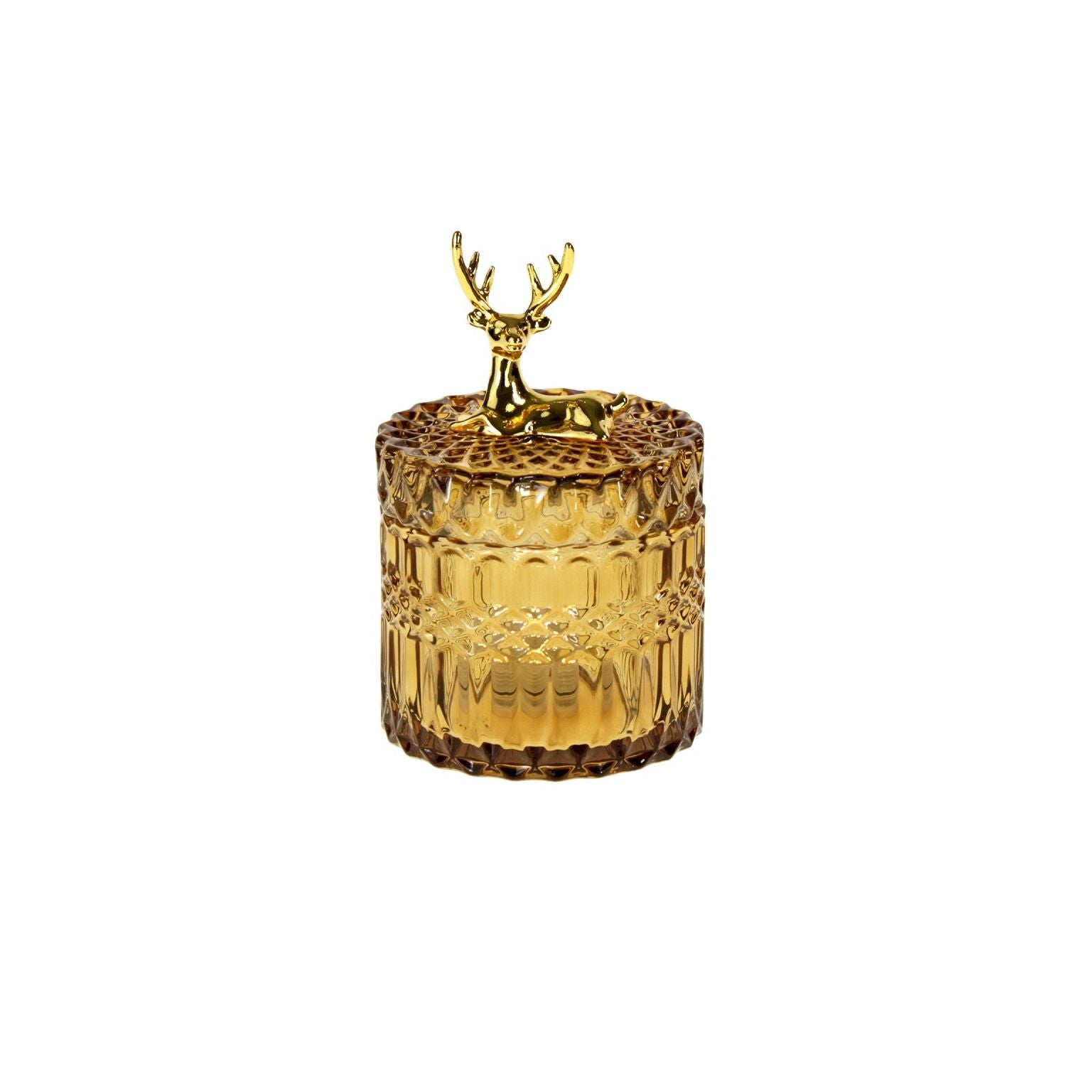 Glasdose mit Hirschfigur - ocker - 9x9x13,5 cm