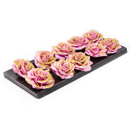 Ensemble de 10 roses en cire - Diamant rose et or