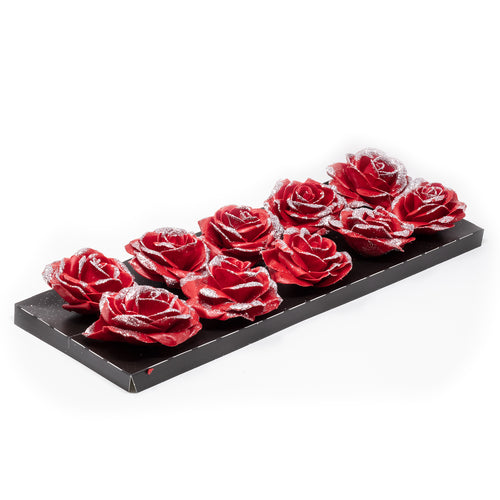 Ensemble de 10 roses en cire - Diamant rouge Argent