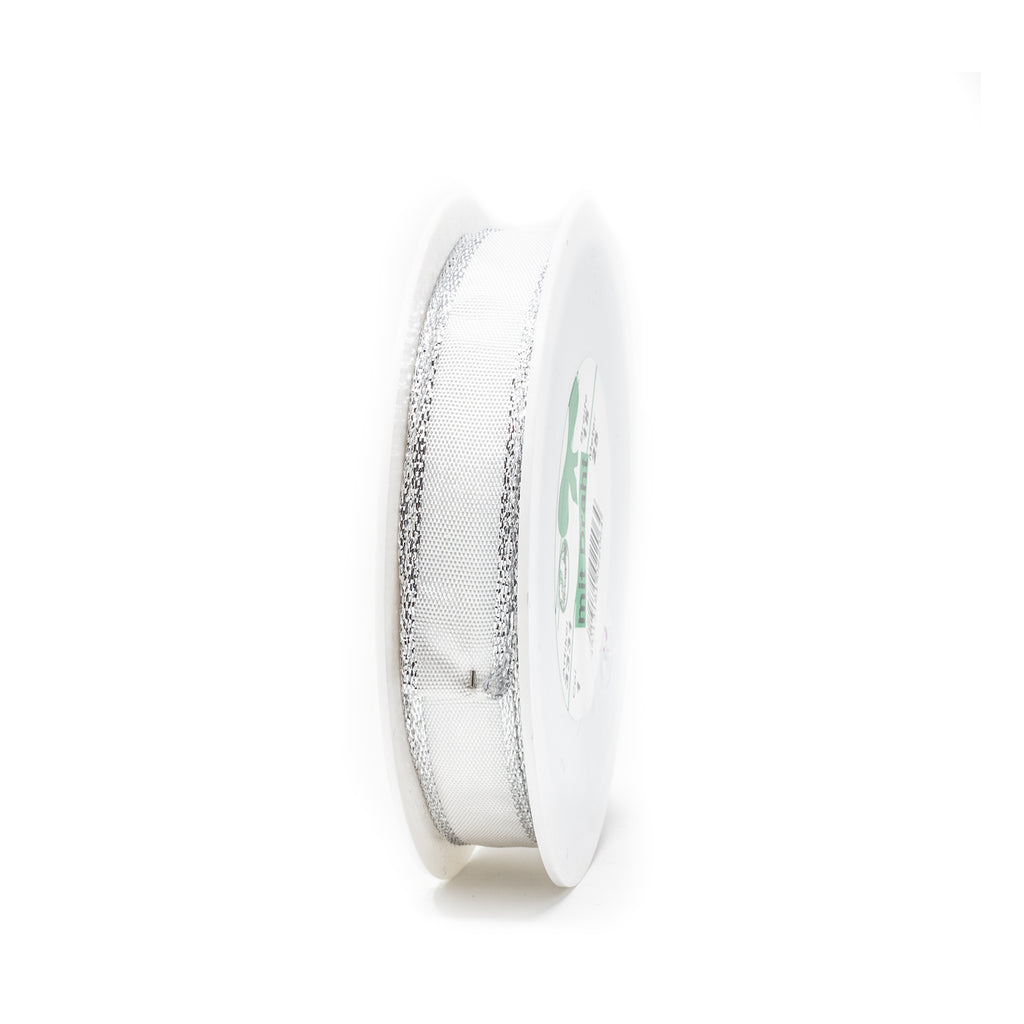 Band Simplicity - weiß-silber - 15 mm - 25 m