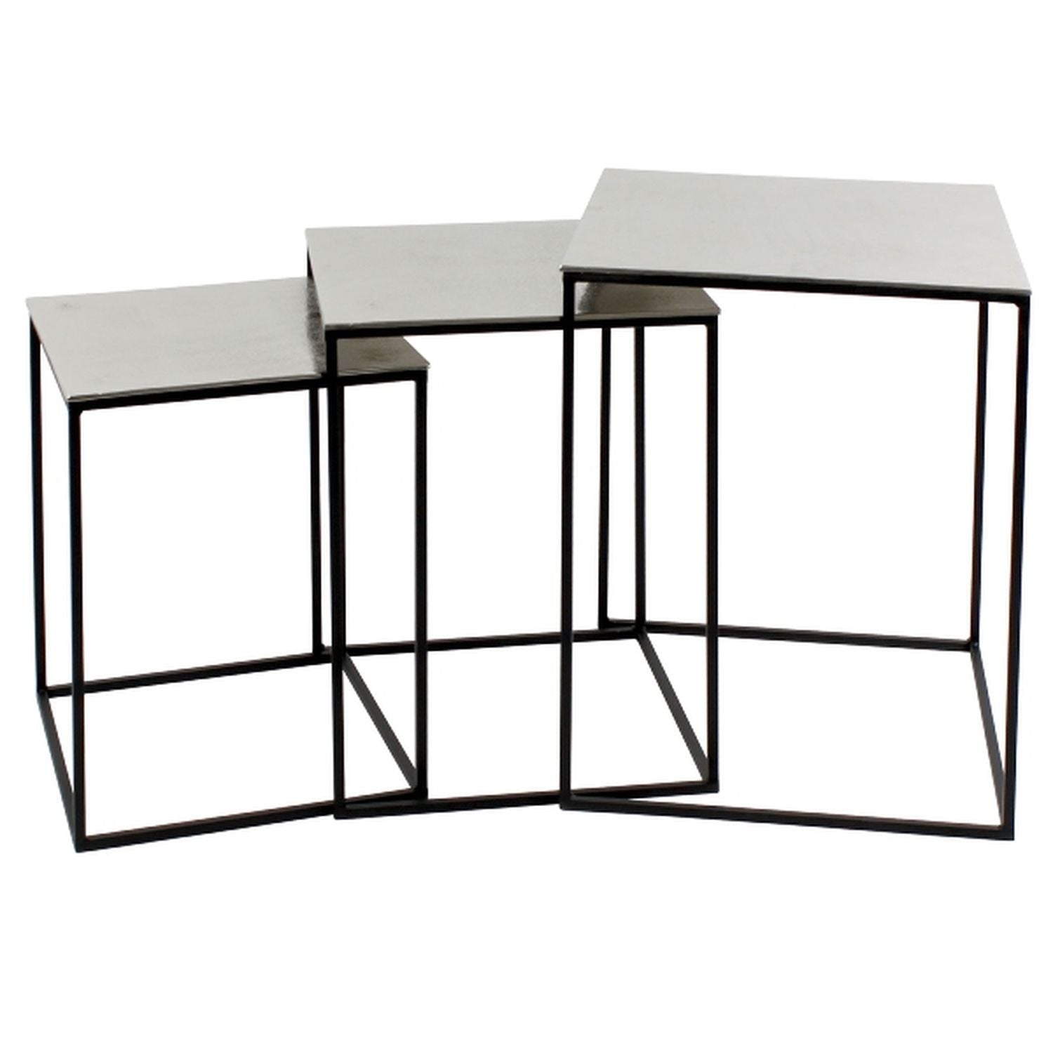 S/3 tlg. Beistelltisch Square - silber/schwarz - Metall - 40,5x40,5x53 cm - (S) 32x32x43 cm - (M) 35x35x48 cm - (L) 40x40x53 cm