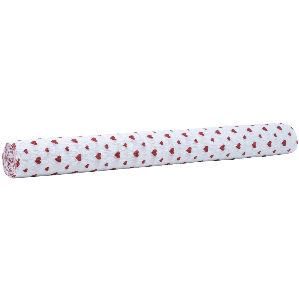 Papier crépon de qualité supérieure pour jardinier et fleuriste - 50 x 250 cm - blanc à cœurs rouges - imperméable et résistant à la lumière