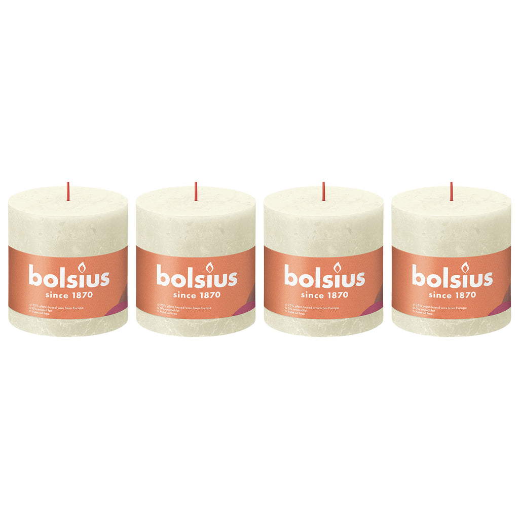 Set of 4 pillar candles - Height 10 cm - Diameter 10 cm - Rustic - Soft pearl