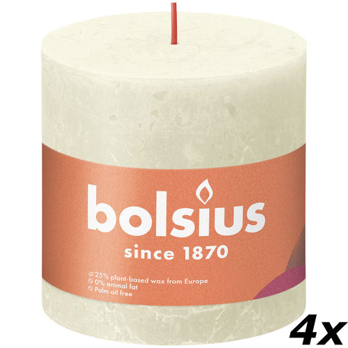 Lot de 4 bougies piliers - Hauteur 10 cm - Diamètre 10 cm - Style rustique - Nacre douce