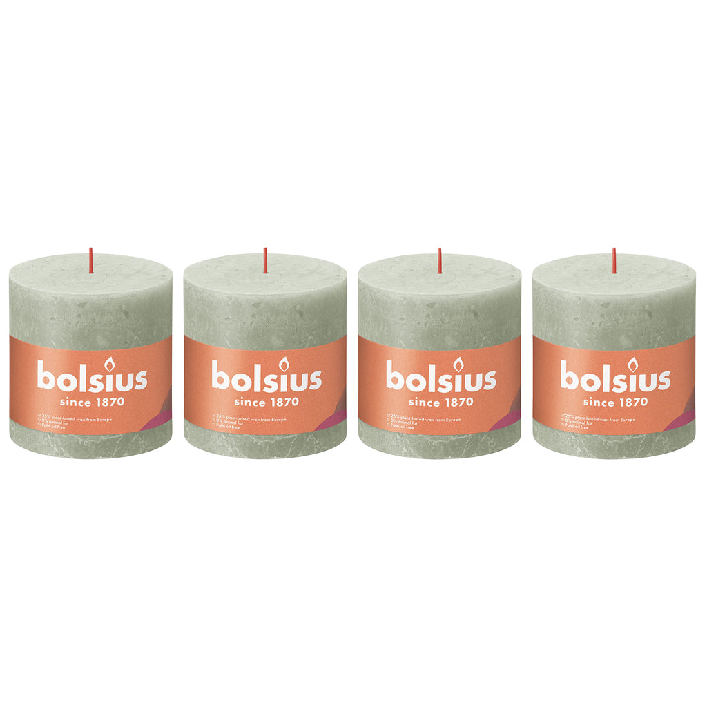 Set of 4 pillar candles - Height 10 cm - Diameter 10 cm - Rustic - Misty Green