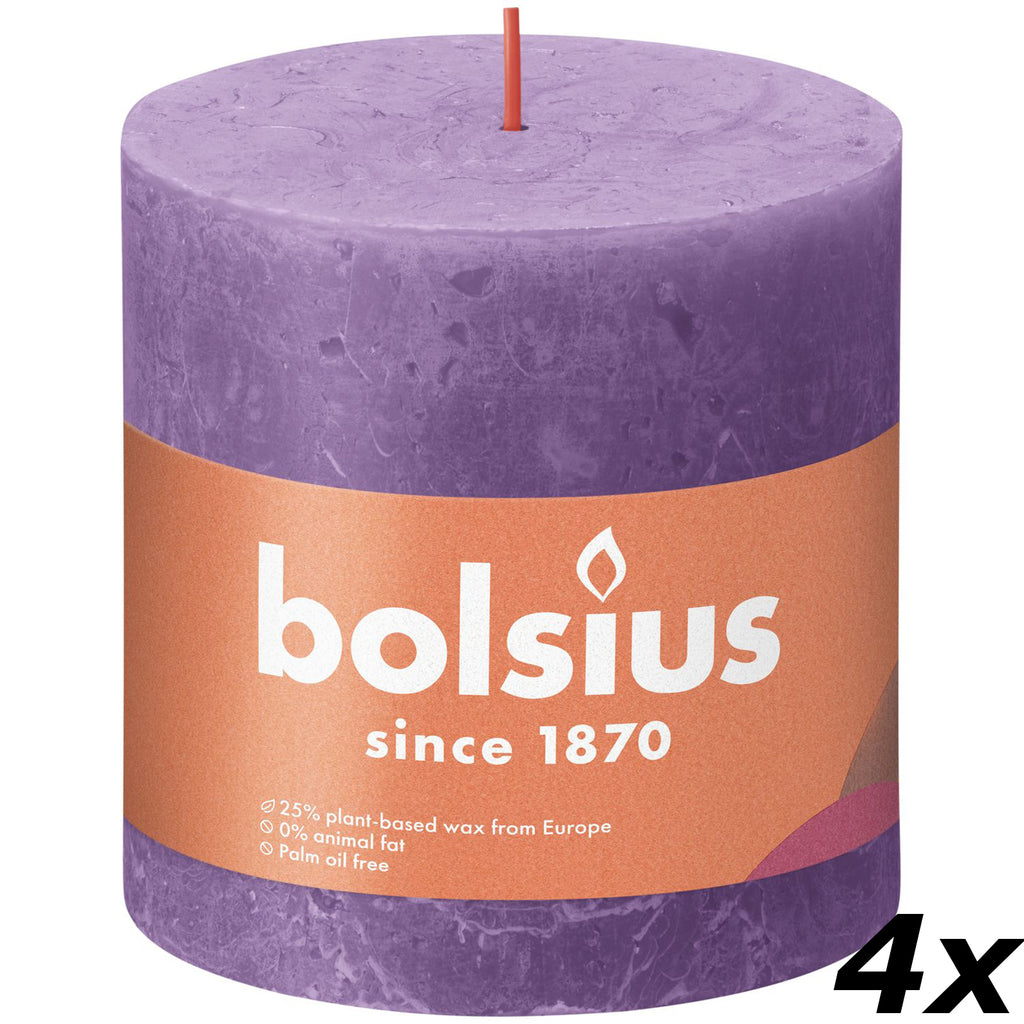 Set of 4 pillar candles - Height 10 cm - Diameter 10 cm - Rustic - Flowering Violet