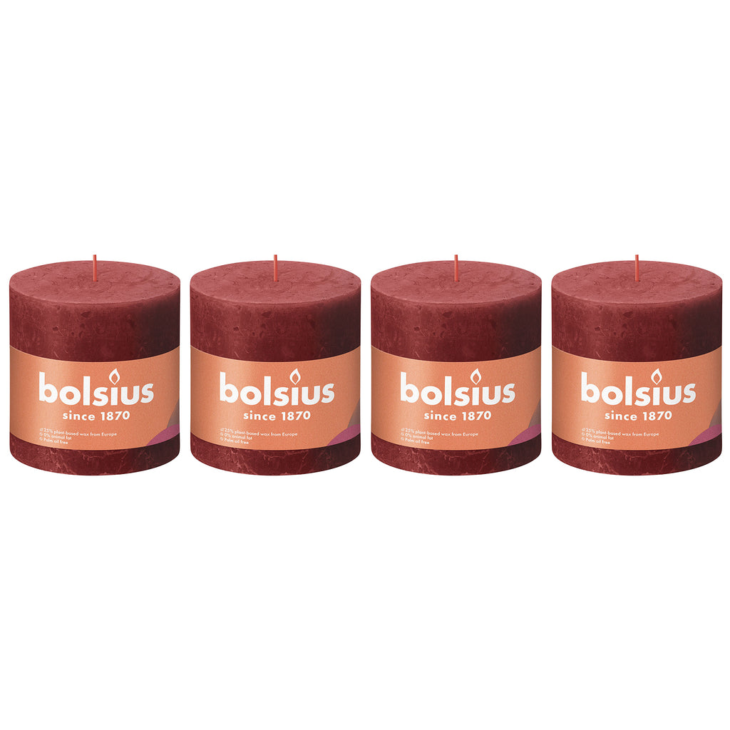 4er-Set Stumpenkerze - Höhe 10 cm - Durchmesser 10 cm - Rustik - Zartes Rot
