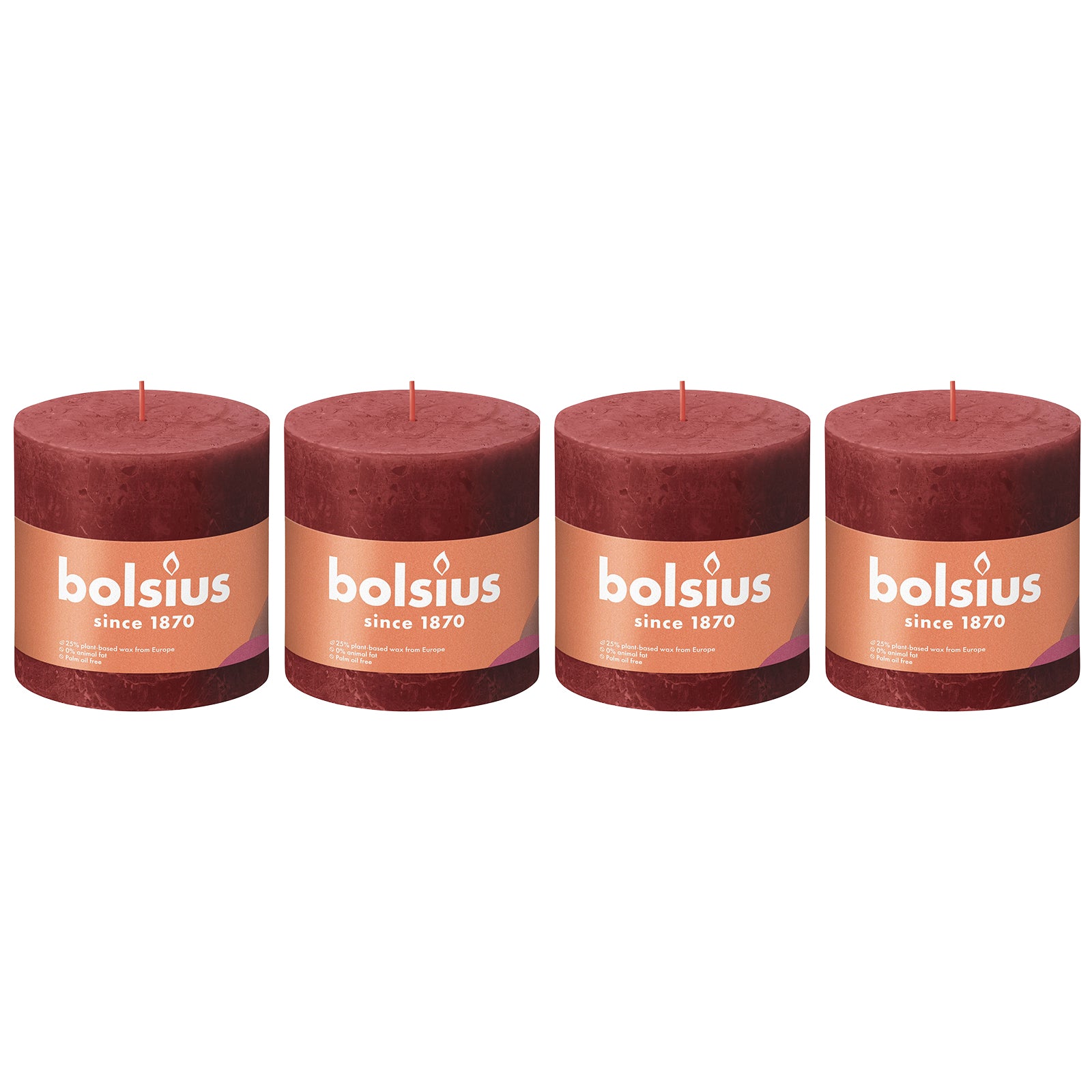 4er-Set Stumpenkerze - Höhe 10 cm - Durchmesser 10 cm - Rustik - Zartes Rot