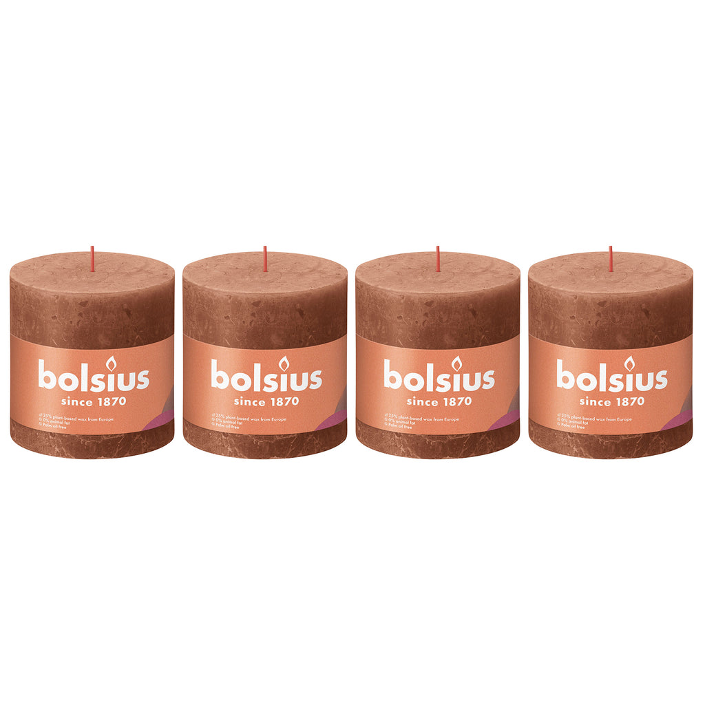 Lot de 4 bougies piliers - Hauteur 10 cm - Diamètre 10 cm - Style rustique - Rose rouille