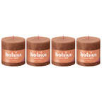 Lot de 4 bougies piliers - Hauteur 10 cm - Diamètre 10 cm - Style rustique - Rose rouille