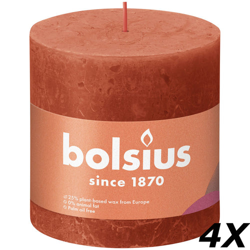 Lot de 4 bougies piliers - Hauteur 10 cm - Diamètre 10 cm - Style rustique - Couleur orange automnale