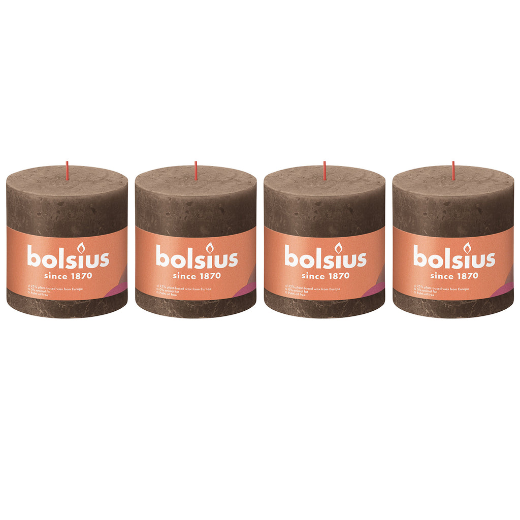 Lot de 4 bougies piliers - Hauteur 10 cm - Diamètre 10 cm - Style rustique - Marron daim