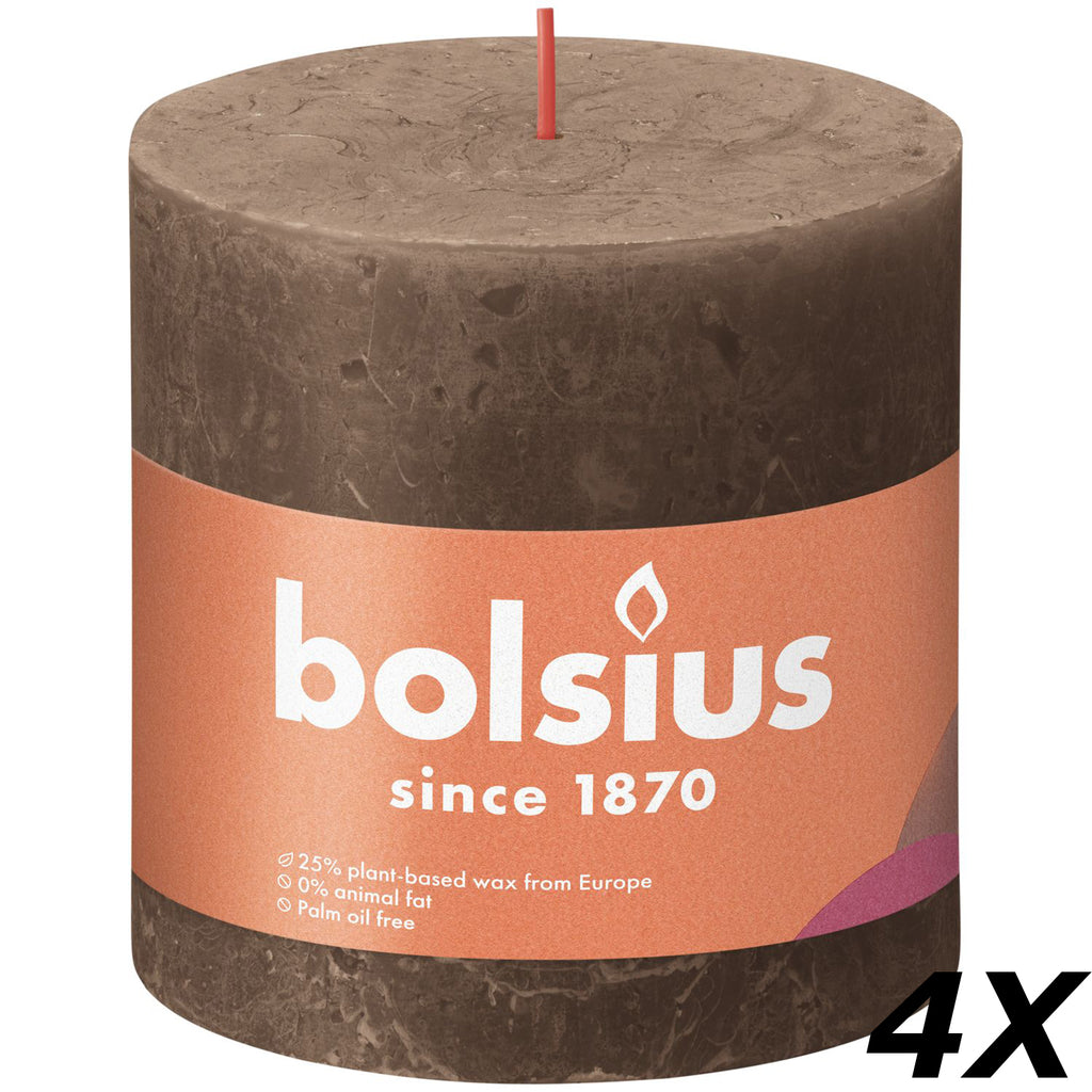 Lot de 4 bougies piliers - Hauteur 10 cm - Diamètre 10 cm - Style rustique - Marron daim