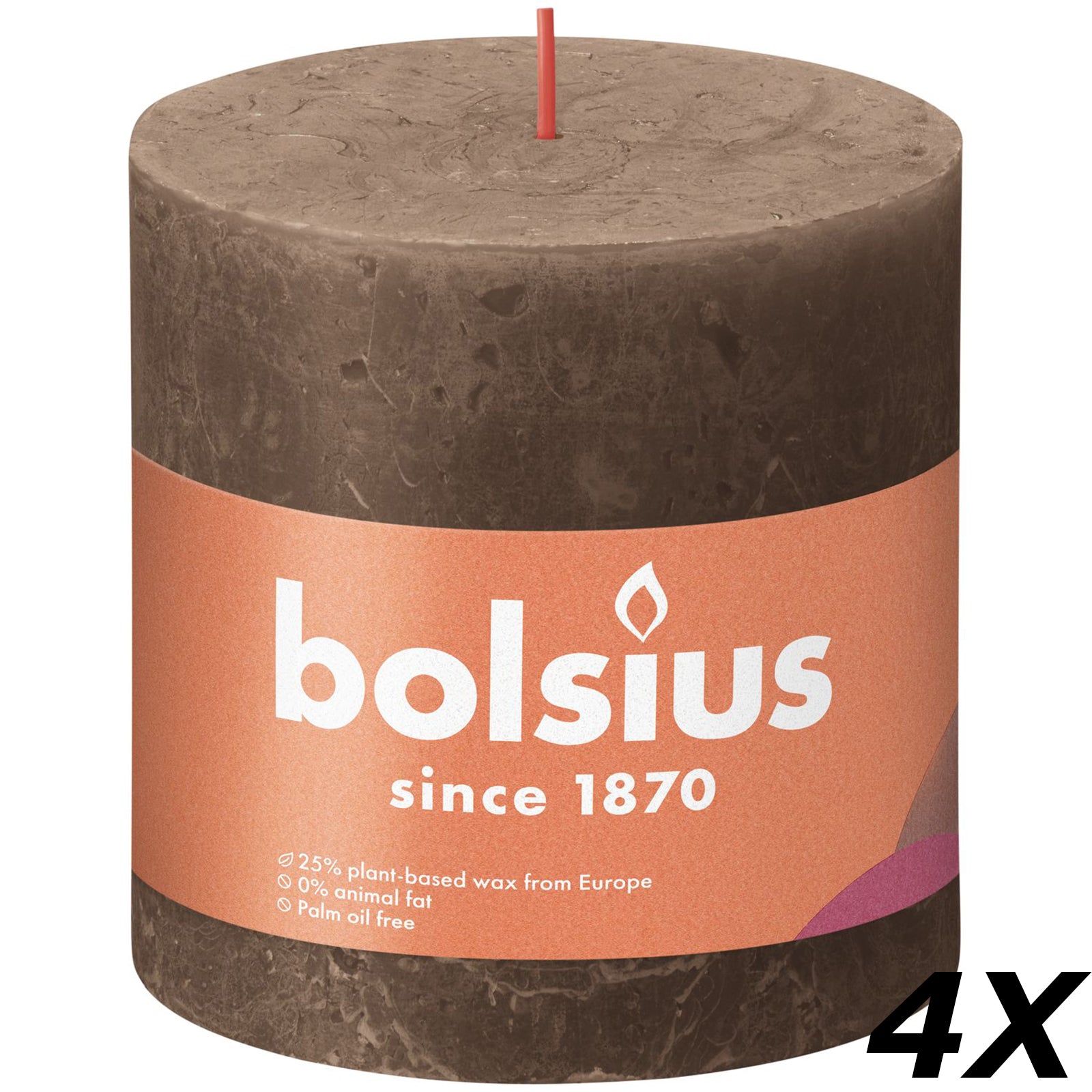 Lot de 4 bougies piliers - Hauteur 10 cm - Diamètre 10 cm - Style rustique - Marron daim