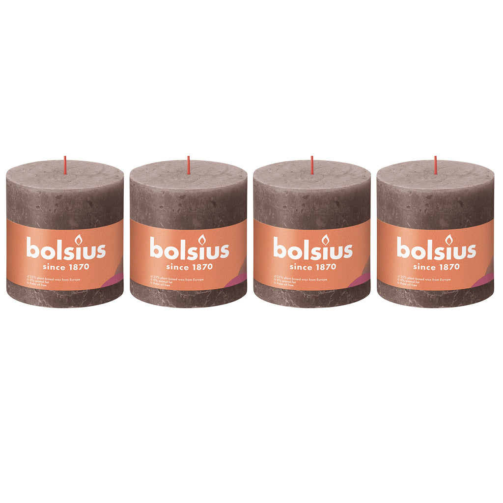 4er-Set Stumpenkerze - Höhe 10 cm - Durchmesser 10 cm - Rustik - Rustikales Taupe
